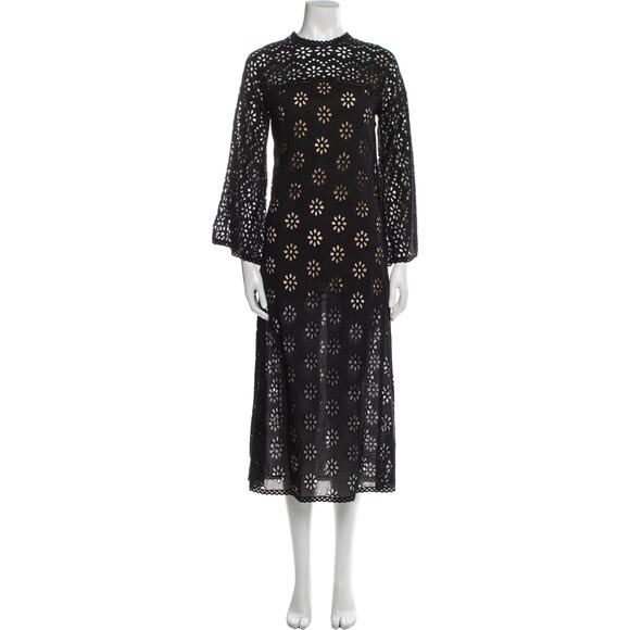 Doen Francoise Black Eyelet Cotton Maxi Dress Small - Picture 2 of 8